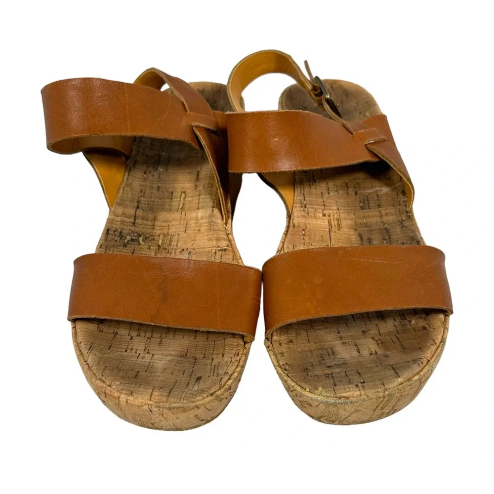 Korks By Kork Ease Platform Wedge Sandals Womens‎ 9 Brown Leather Slingback